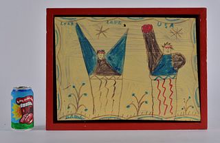 RA Miller Folk Art Drawing (red frame)