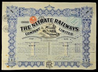 Chile Share Certificate The Nitrate Railways Company Ltd 1906 (British Company in Chile) Bearer Cert