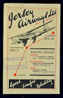 Aviation Jersey Airways Ltd c1937 Illustrated Handbill featuring their 4 engine biplane and advertis
