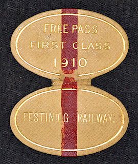 Railway Festiniog Railway 1910 First Class Free Pass issued to A.G. Reid who was probably an officia