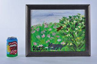 Alyne Harris Painting (green field smal dog)