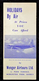 Aviation Holidays By Air Mass Air Tours Publication 1949 Wenger Airtours Ltd, Worcester Park, Surrey