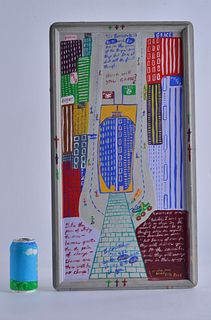 Eric Pace painting on wood (city)