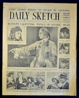 1926 Daily Sketch Rudolf Valentino edition of the Daily Sketch for August 24th 1926 carrying a front