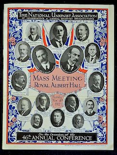 Political Original printed programme 1912 for the Mass Meeting of the National Unionist Association