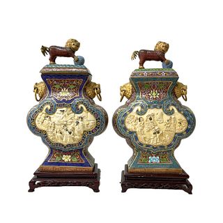 Chinese Cloisonne and Bone Urns.