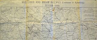 Worcestershire Railway Map printed map of the Worcester and Broom Railway dated 1889, showing, marke