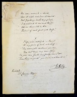John Roby 1793-1850 Unpublished poem of nine stanzas in Roby's own hand, signed and inscribed 'Rochd