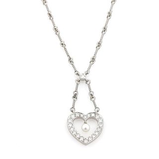 Tiffany & Co. Diamond Pearl Platinum Heart Pendant