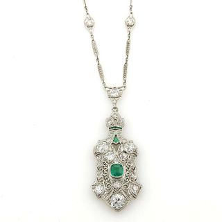 Art Deco Estate 3.65ct Diamond & Emerald Platinum