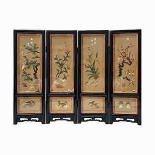 Chinese Lacquer 4 Panel Folding Screens.