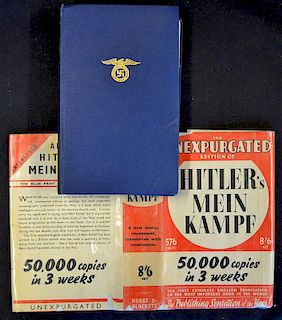 WWII Adolf Hitler Mein Kampf unexpurgated edition in English, Hurst & Blackett 1939. DJ still presen
