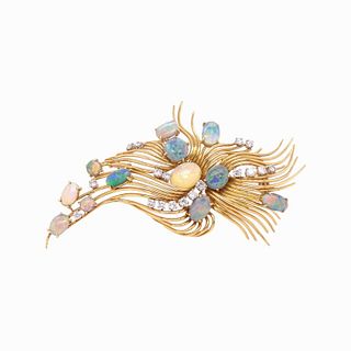 Estate Opal And Diamond Brooch Pendant