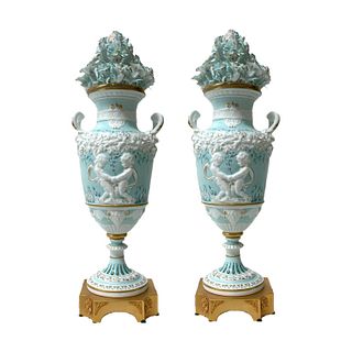 Italian Ciche Porcelain Urns