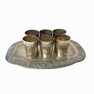 Vietnamese Sterling Silver Cups and Tray Set