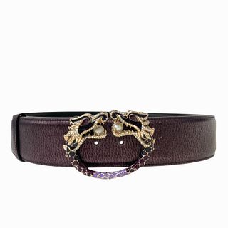 Gucci Women Dragon-Embellished Leather Belt.