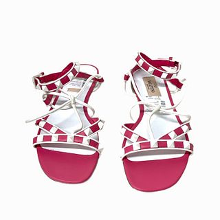 Valentino Pink Studded Rockstud Stiletto Sandals.