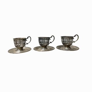 Sterling Silver Cup Holders and Saucers