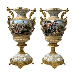 Pair of French Style Bronze Mounted Urns.