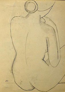 Indian Original Artwork Krishnaji Howlaji Ara (1914-1985) study of a seated nude female figure, show
