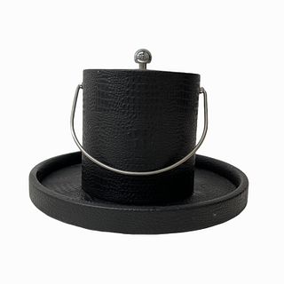 Portable Leather Ice Bucket with Leather Tray