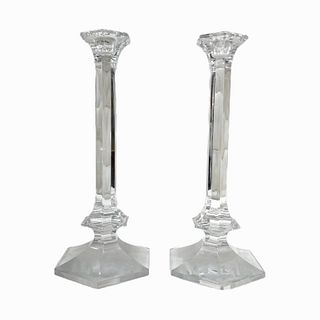 Pair of Val St Lambert Glass Light Candlesticks