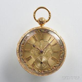 Multicolor 18kt Gold Open Face Fusee Watch