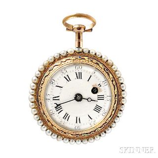 Amalric Gold and Seed Pearl Chain Fusee Pendant Watch