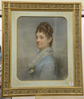 Two Piece Lot, to include Lady in Blue, pastel on canvas, 26" x 20"; along with Portrait of a Lady by Robert Louis Ried (American 1862-1929), pastel o