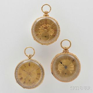 Three 18kt Gold Open Face Watches
