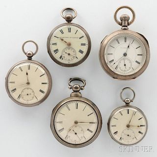 Five Silver Open Face Watches