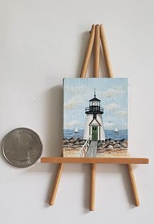 Fine Miniature Oil on Canvas, "Brant Point Light", Nantucket