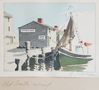 Doris and Richard Beer Nantucket Watercolor on Paper, "The Doris at Dock, Old South Wharf"