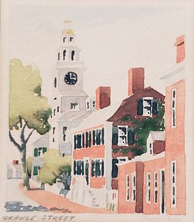 Doris and Richard Beer Watercolor on Paper, "Orange Street", Nantucket