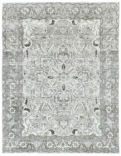 Vintage Stone Washed Grey Persian Heriz Wool Carpet