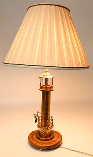Brass, Copper and Wood Lighthouse Lamp, 20th Century