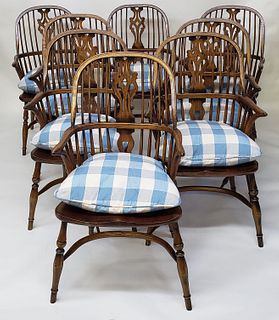 Eight English Elm Splat Back Windsor Dining Chairs