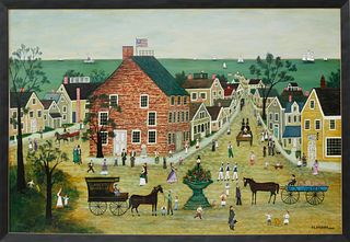 Jan L. Munro Oil on Panel, "Main Street, Nantucket"