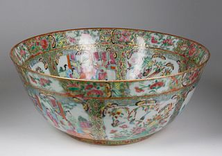 Chinese Export Rose Medallion Punch Bowl,  mid 19th Century