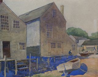 S.H. Stevens Rare Nantucket Watercolor on Paper "The Dorothea at Old North Wharf", 1928