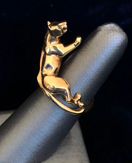 Cartier 18K Yellow Gold Leopard Ring with Emerald Eyes