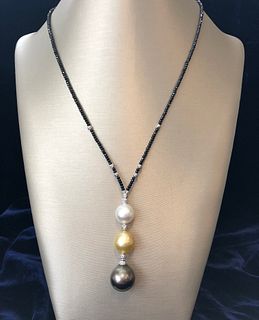 South Sea Pearl and Spinel Lariet Necklace