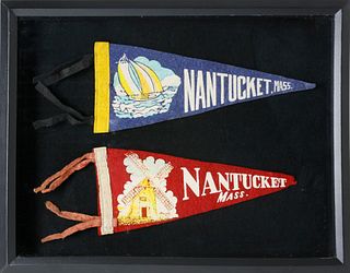 Two Vintage Felt Nantucket Pennant Flags
