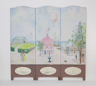 Gerald Taber Oil on Canvas Three Panel Room Divider