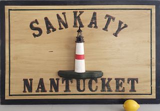 Jack De Rosa Carved Wood Nantucket Sankaty Lighthouse Trade Sign
