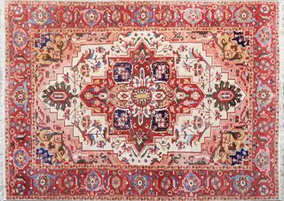 Vintage Hand Knotted Heriz Oriental Carpet