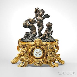 Deniere Ormolu and Bronze Figural Shelf Clock