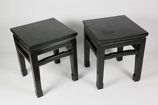 Pair of Chinese Export Black Lacquered Side Tables, 19th century