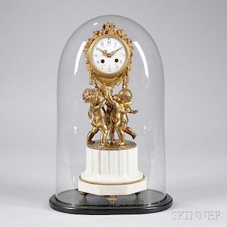 French Gilt Brass and Marble Statuary Clock with Dome