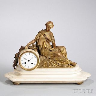French Gilt and Marble Figural Clock